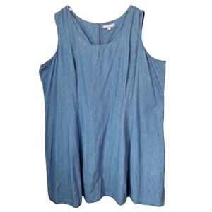 Blue Cotton Denim Sleeveless Dress Knee Length Midi Women Size 34W Plus Size